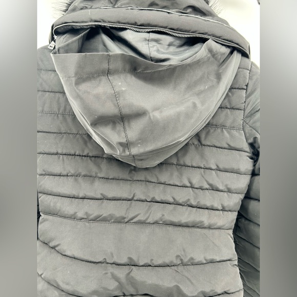 ZARA WOMEN BLACK WARM QUILTED PARKA JACKET Removable Fur Hidden Hood Small - Picture 6 of 16